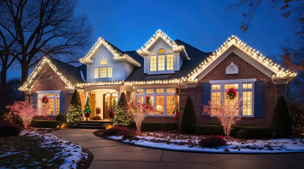 House with exterior holiday lights